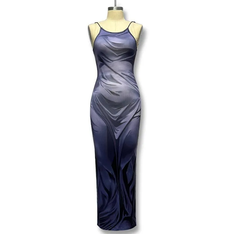 European And American Style Hot Girl Close-fitting Fashion Human Body Printing Slip Dress