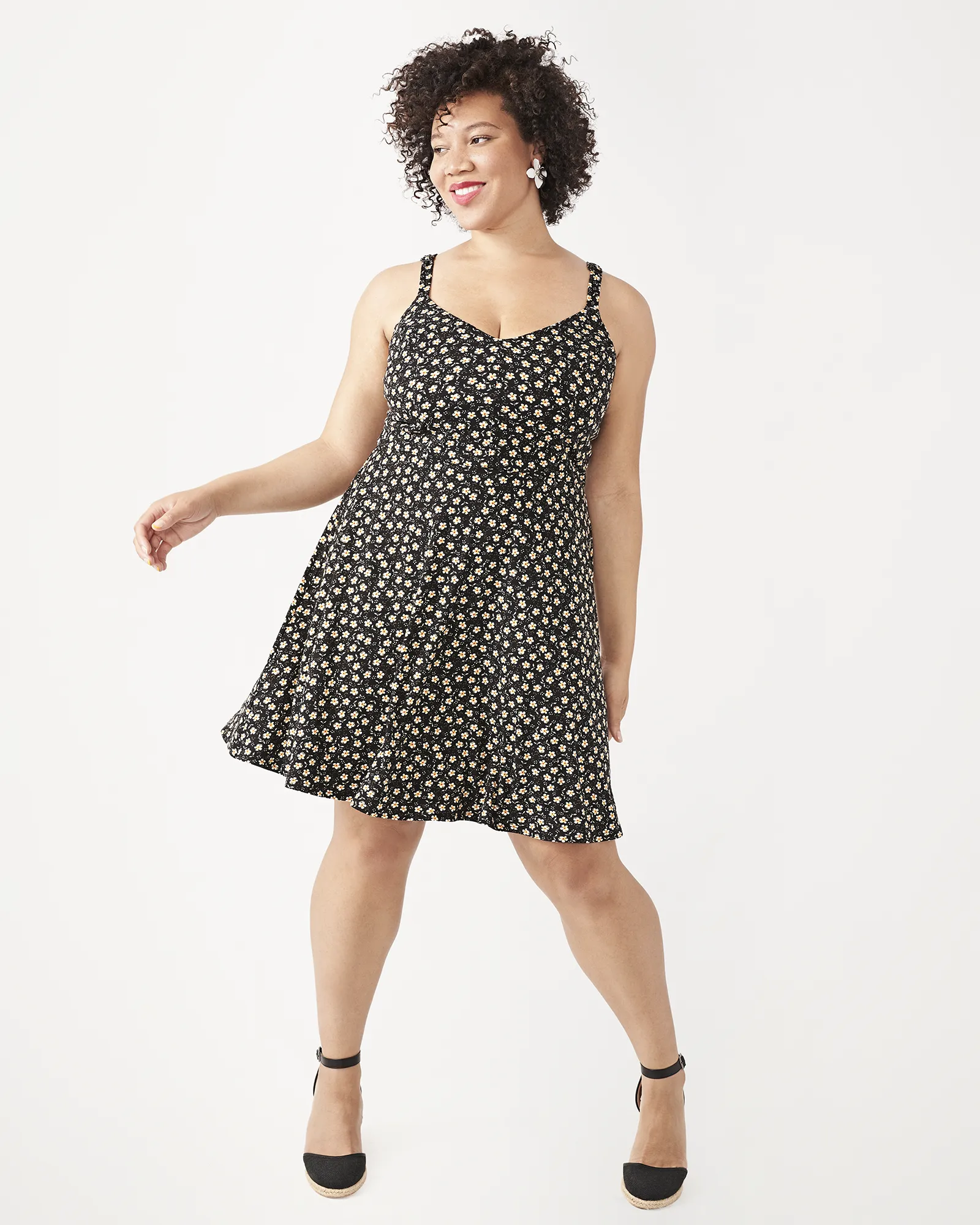 Evelyn Floral-Print Racerback A-Line Dress | Black / Orange