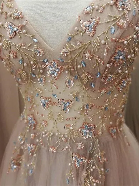 Eye-catching Illusion Prom Dresses Tulle Spaghetti Straps A-line Formal Gowns PD367