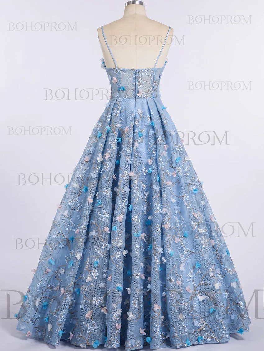 Eye-catching Lace Spaghetti Straps Neckline A-line Evening Dresses PD272