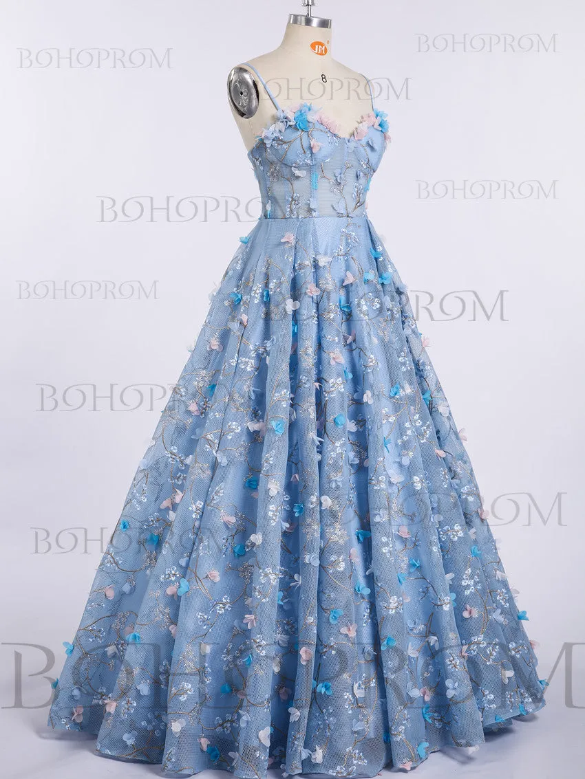 Eye-catching Lace Spaghetti Straps Neckline A-line Evening Dresses PD272