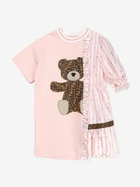 Fendi Girls Double Fabic Bear Dress in Pink