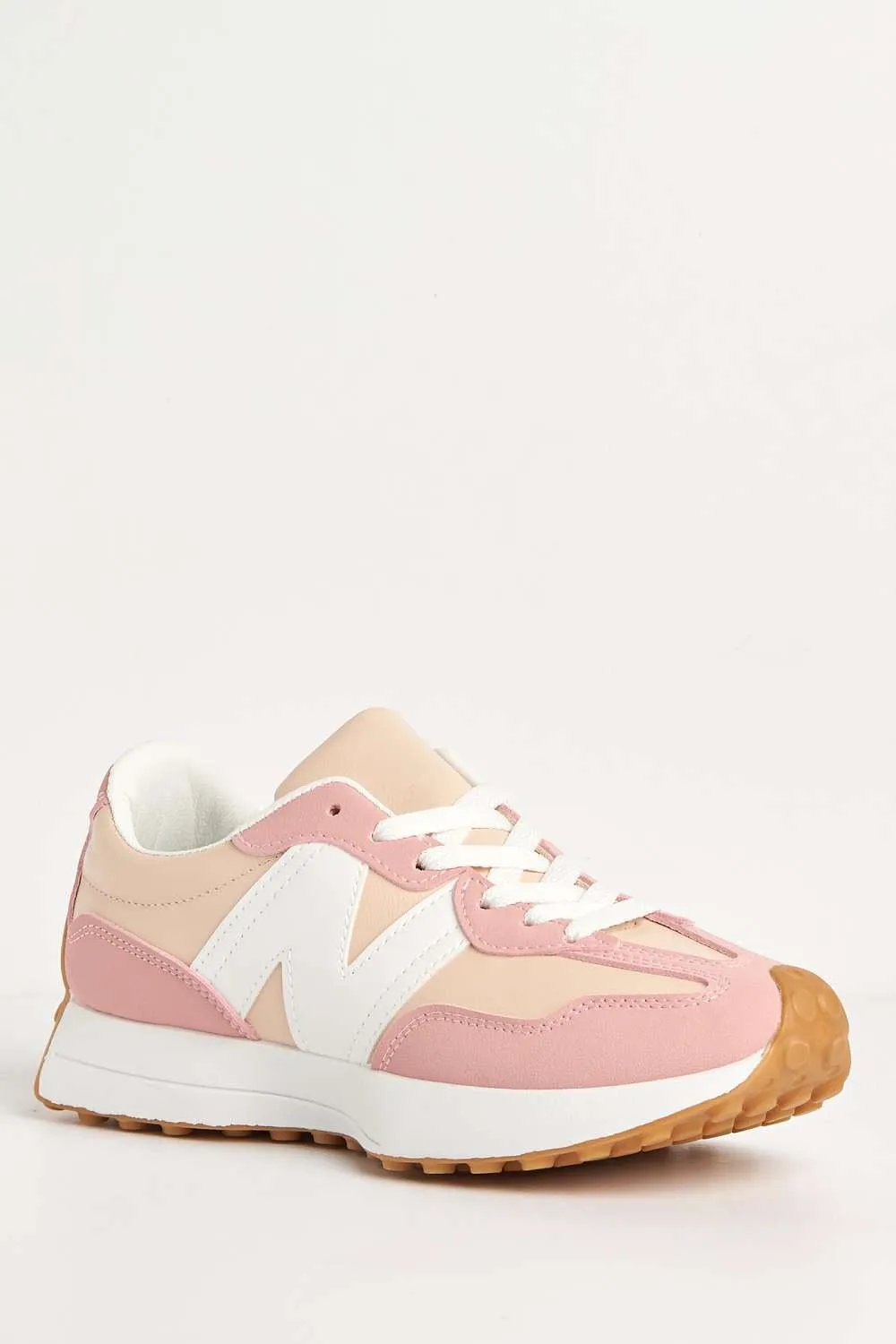 Flexi Two-Tone PU Detail Lace-up Trainers in White / Pink