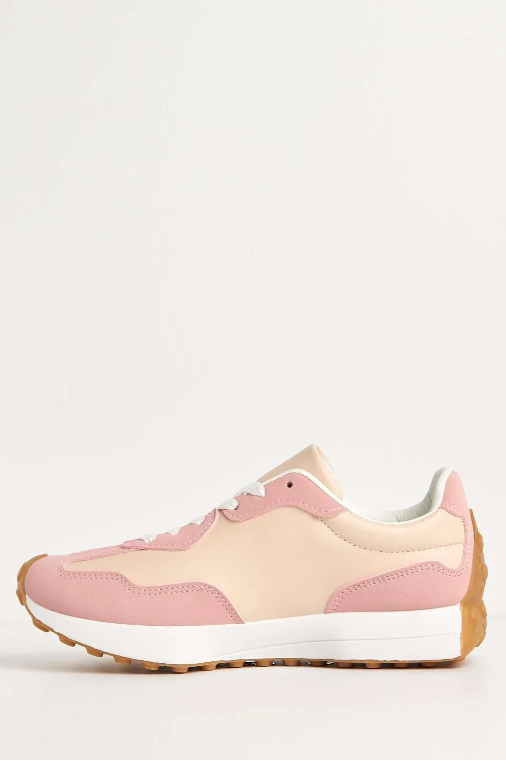 Flexi Two-Tone PU Detail Lace-up Trainers in White / Pink