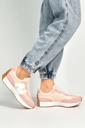 Flexi Two-Tone PU Detail Lace-up Trainers in White / Pink