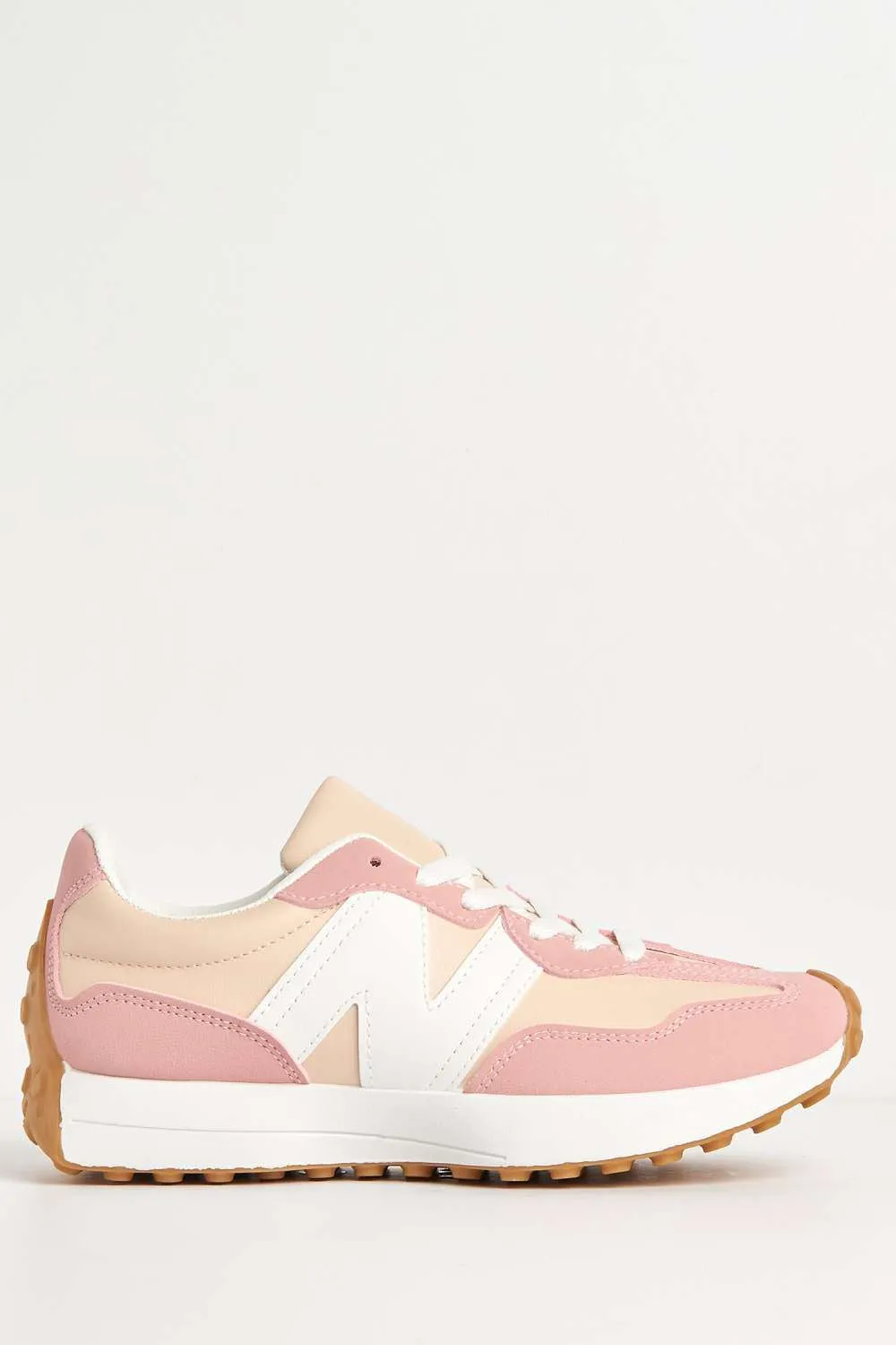 Flexi Two-Tone PU Detail Lace-up Trainers in White / Pink