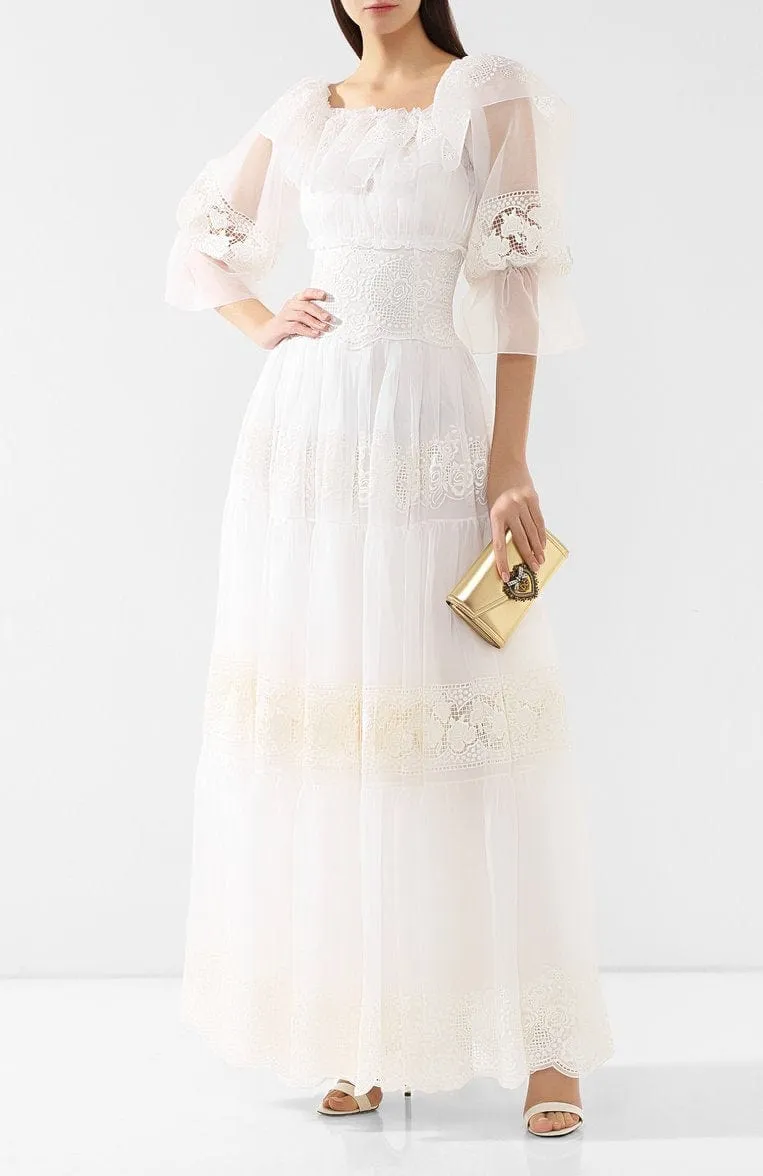 Floral Lace Corset Silk Maxi Wedding Dress