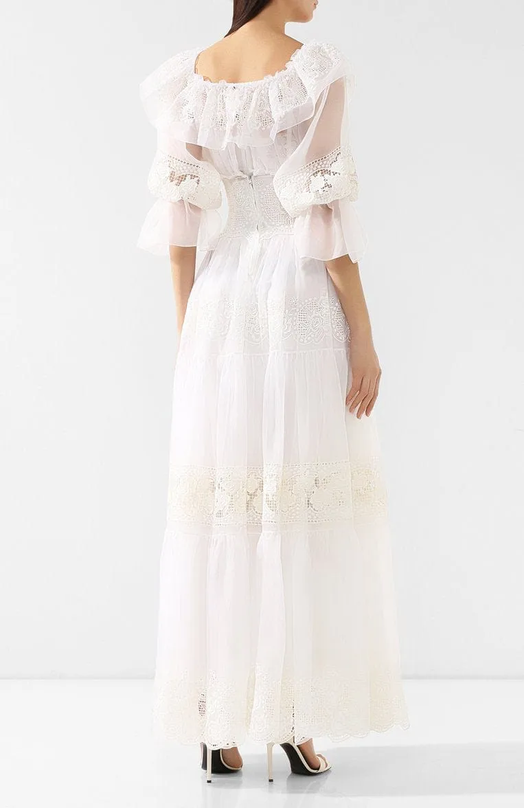 Floral Lace Corset Silk Maxi Wedding Dress