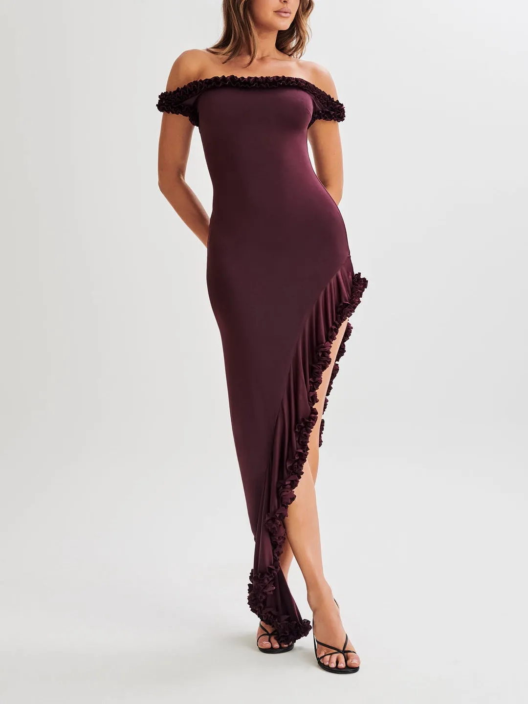 Flytonn- Arielle Off Shoulder Ruffle Midi Dress