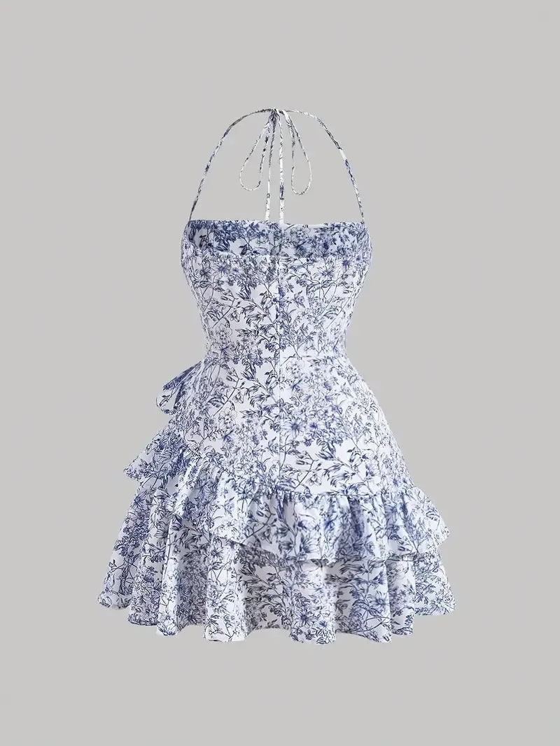 Flytonn- Sketch Vines Ruched Asymmetric Dress