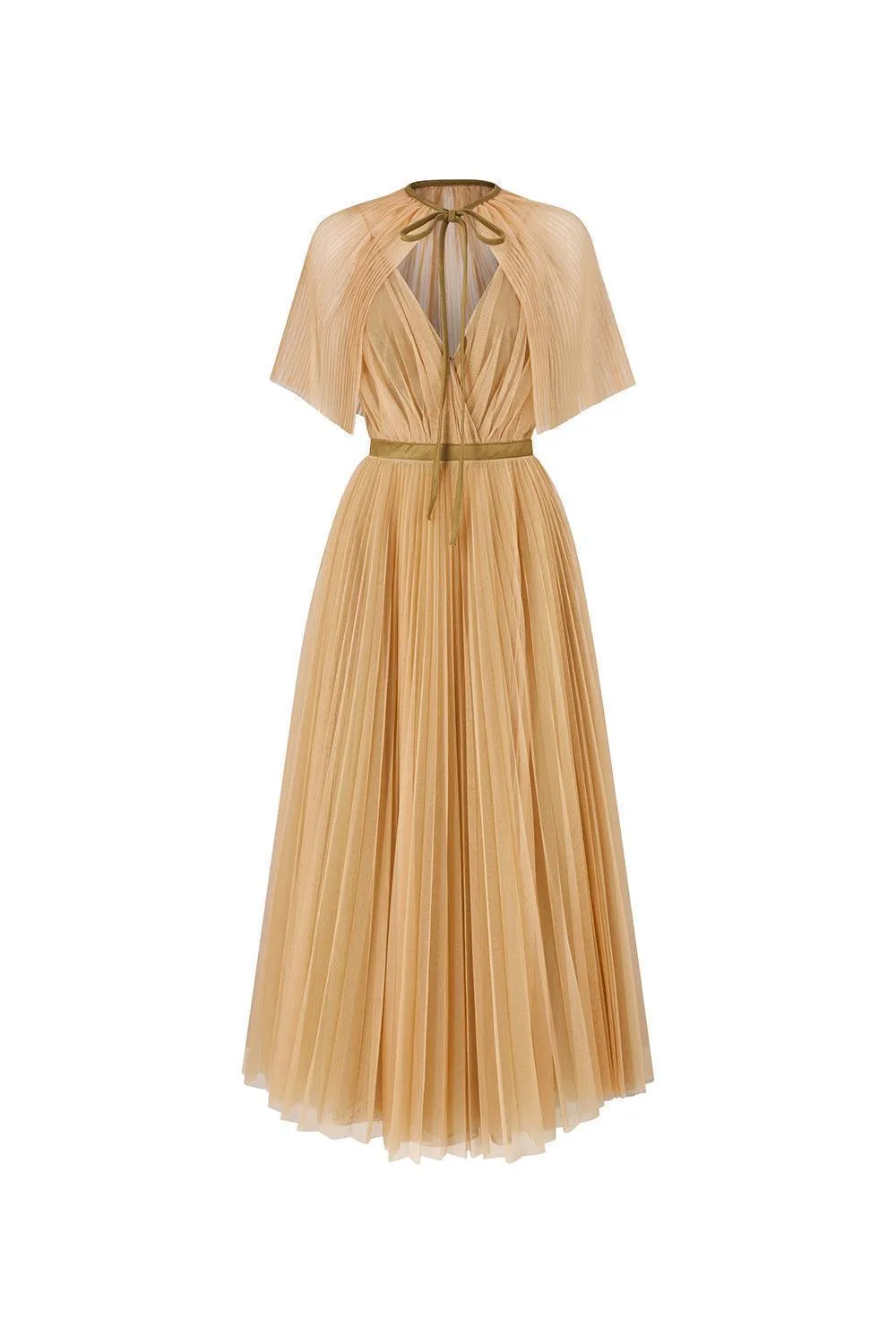 Gallin Pleated V-Neck Tulle Ankle Length Dress