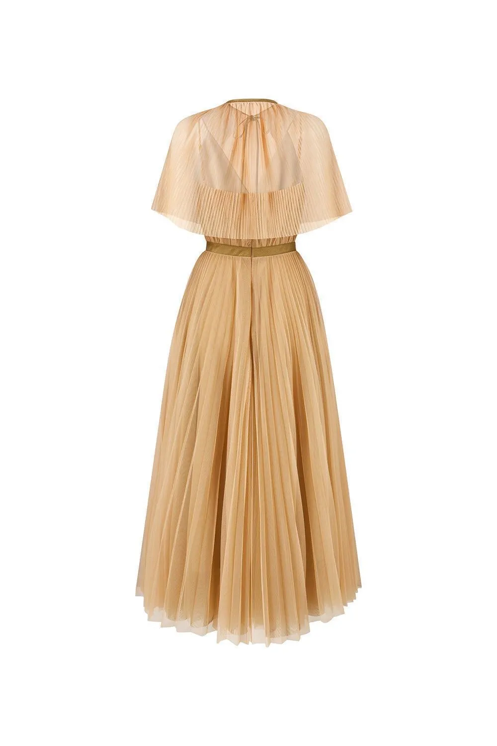 Gallin Pleated V-Neck Tulle Ankle Length Dress