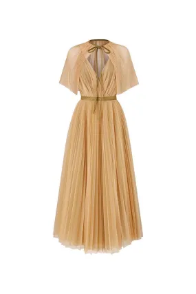 Gallin Pleated V-Neck Tulle Ankle Length Dress