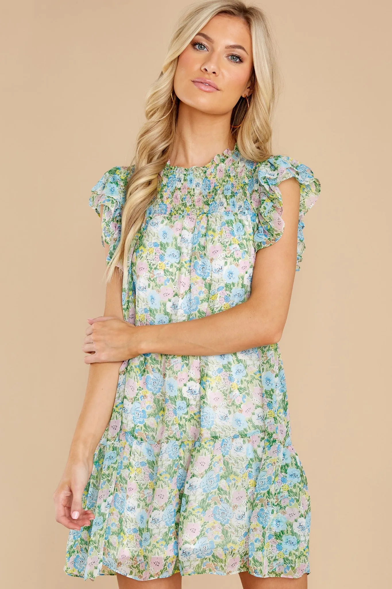 Garden Gate Blue And Green Floral Print Dress