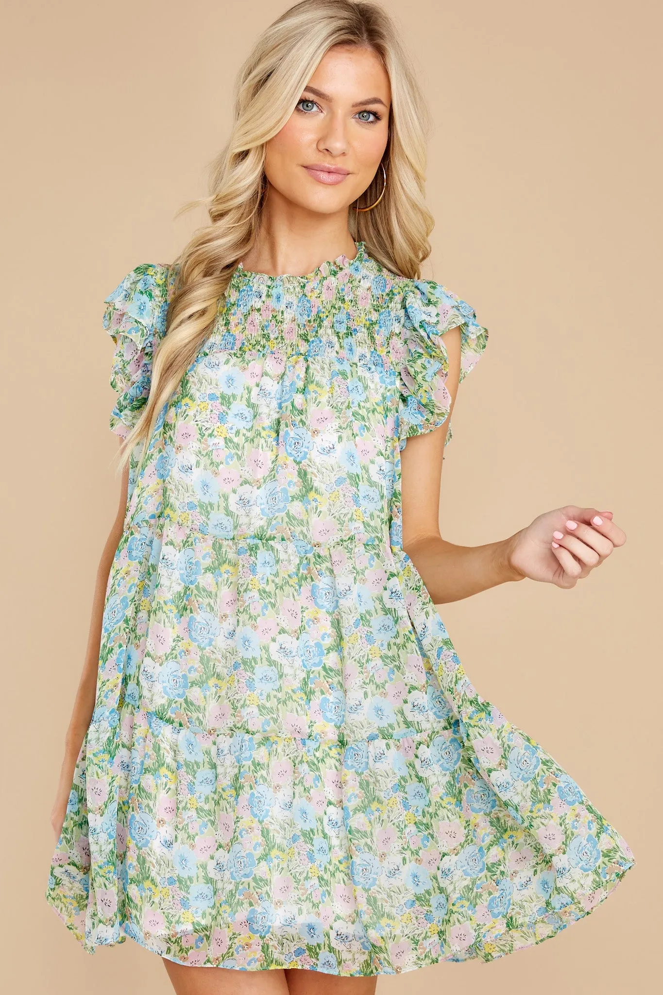 Garden Gate Blue And Green Floral Print Dress