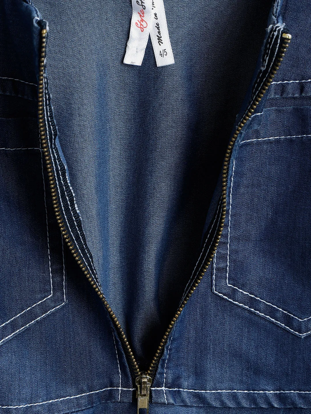 Girls Blue Denim Zip Cold Shoulder Dress