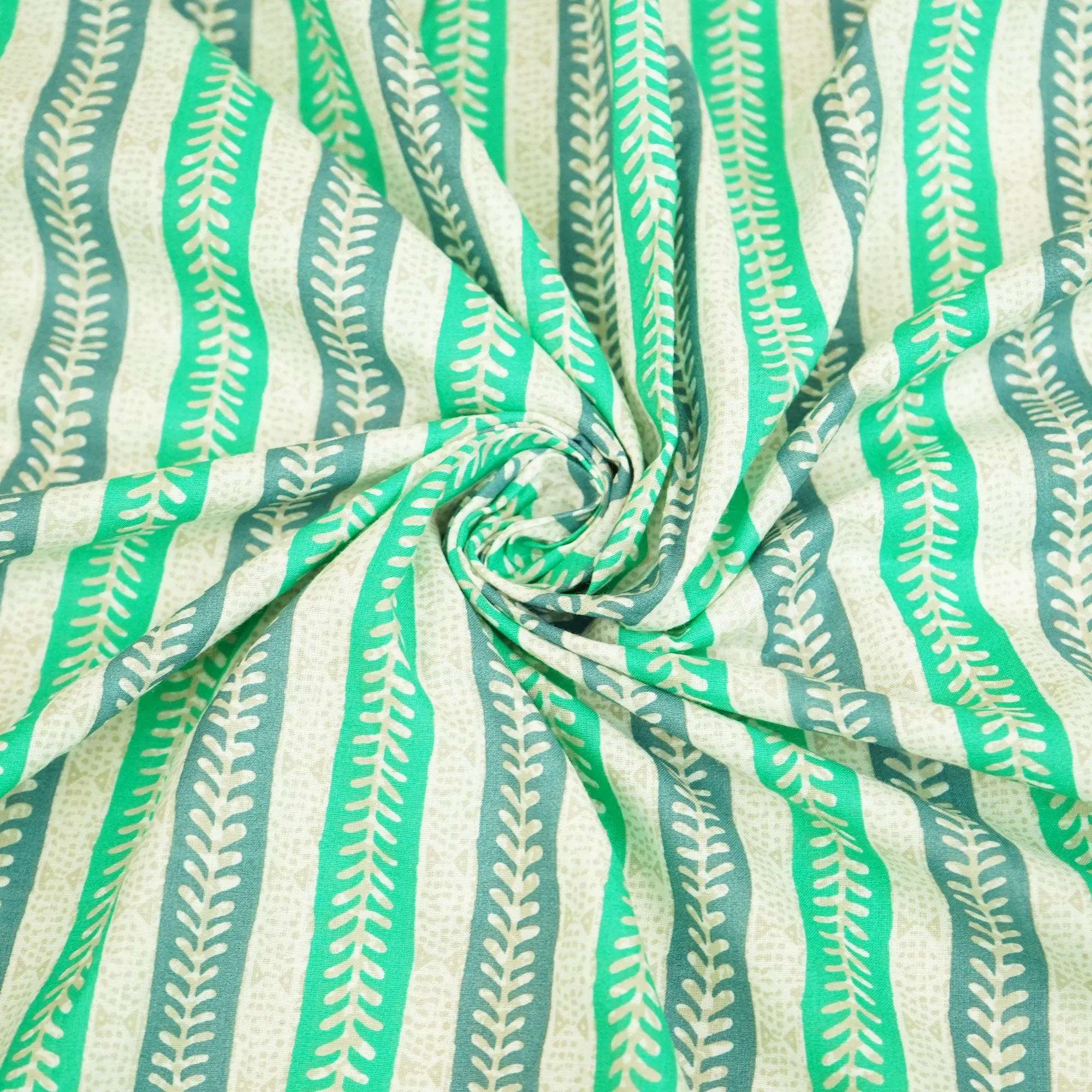 Green Abstract Print Cotton Fabric HP-24251