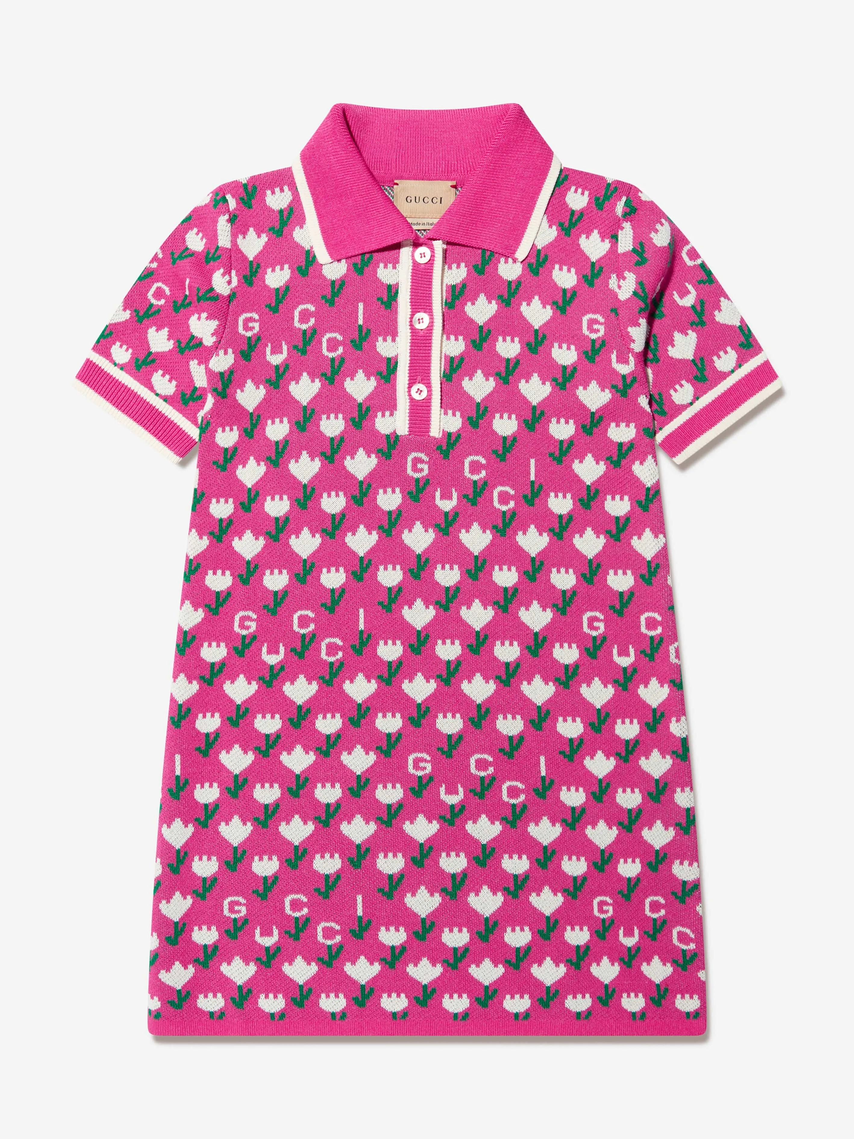Gucci Girls Jacquard Logo Knitted Dress in Pink