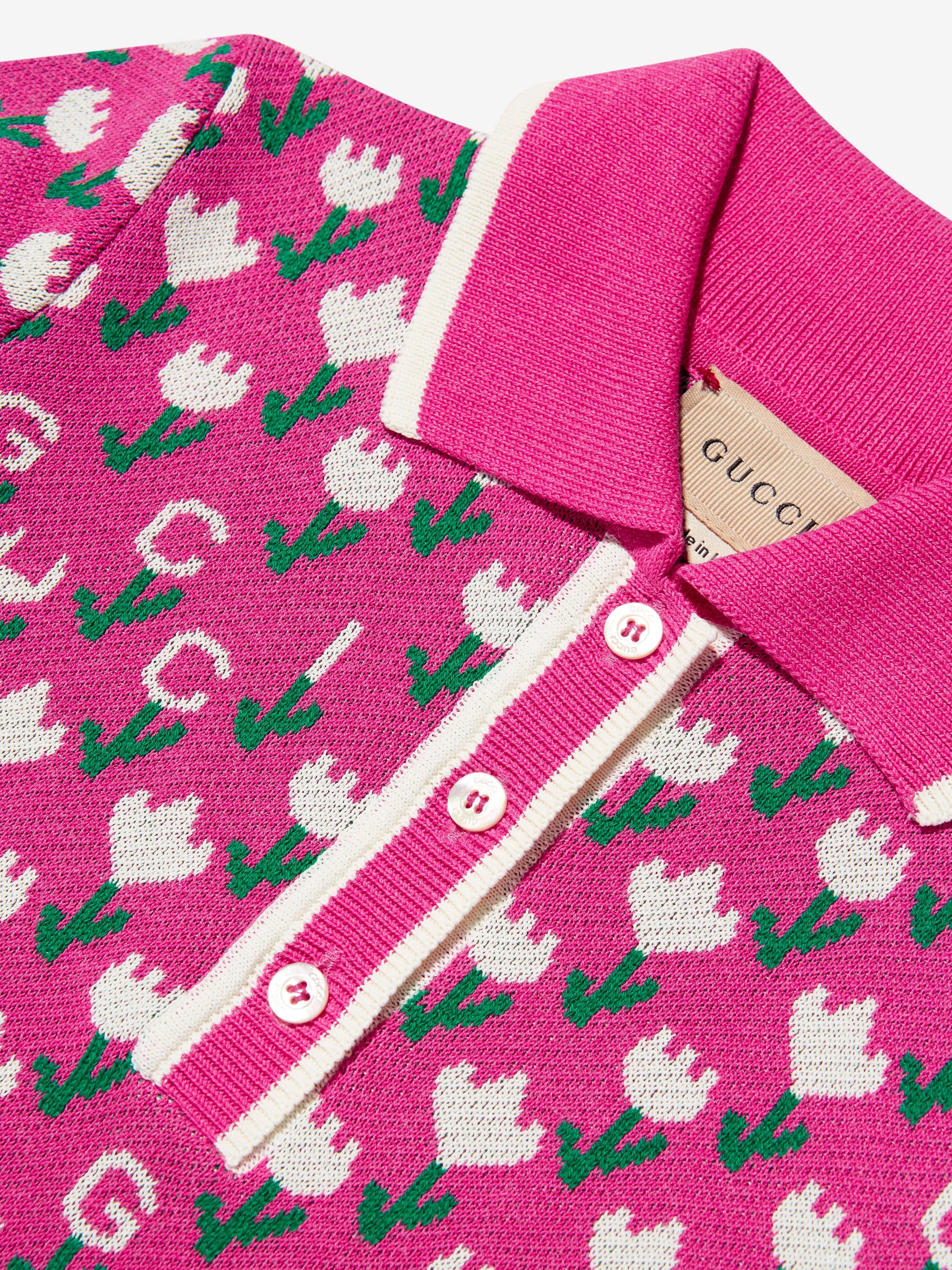 Gucci Girls Jacquard Logo Knitted Dress in Pink