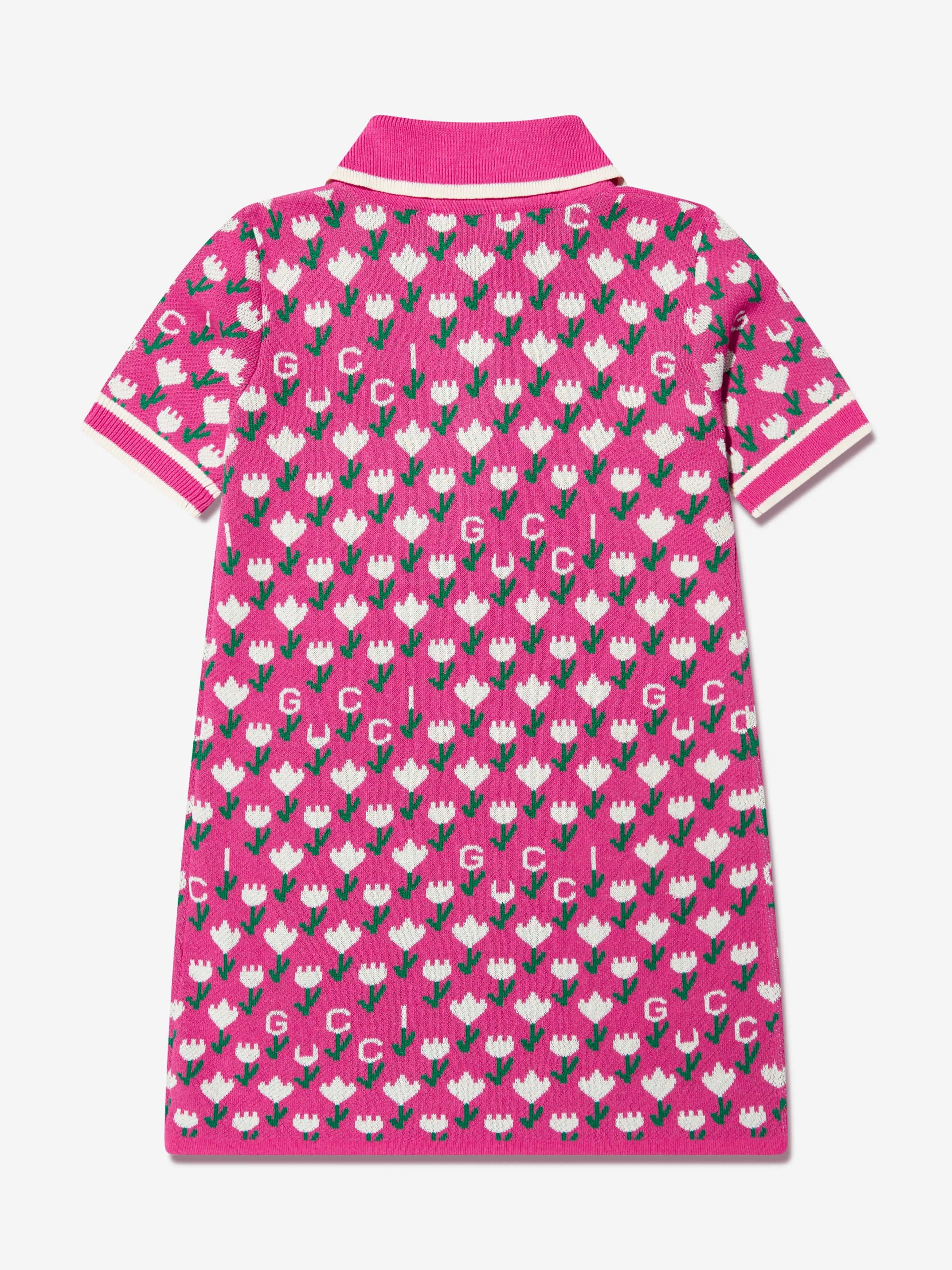 Gucci Girls Jacquard Logo Knitted Dress in Pink