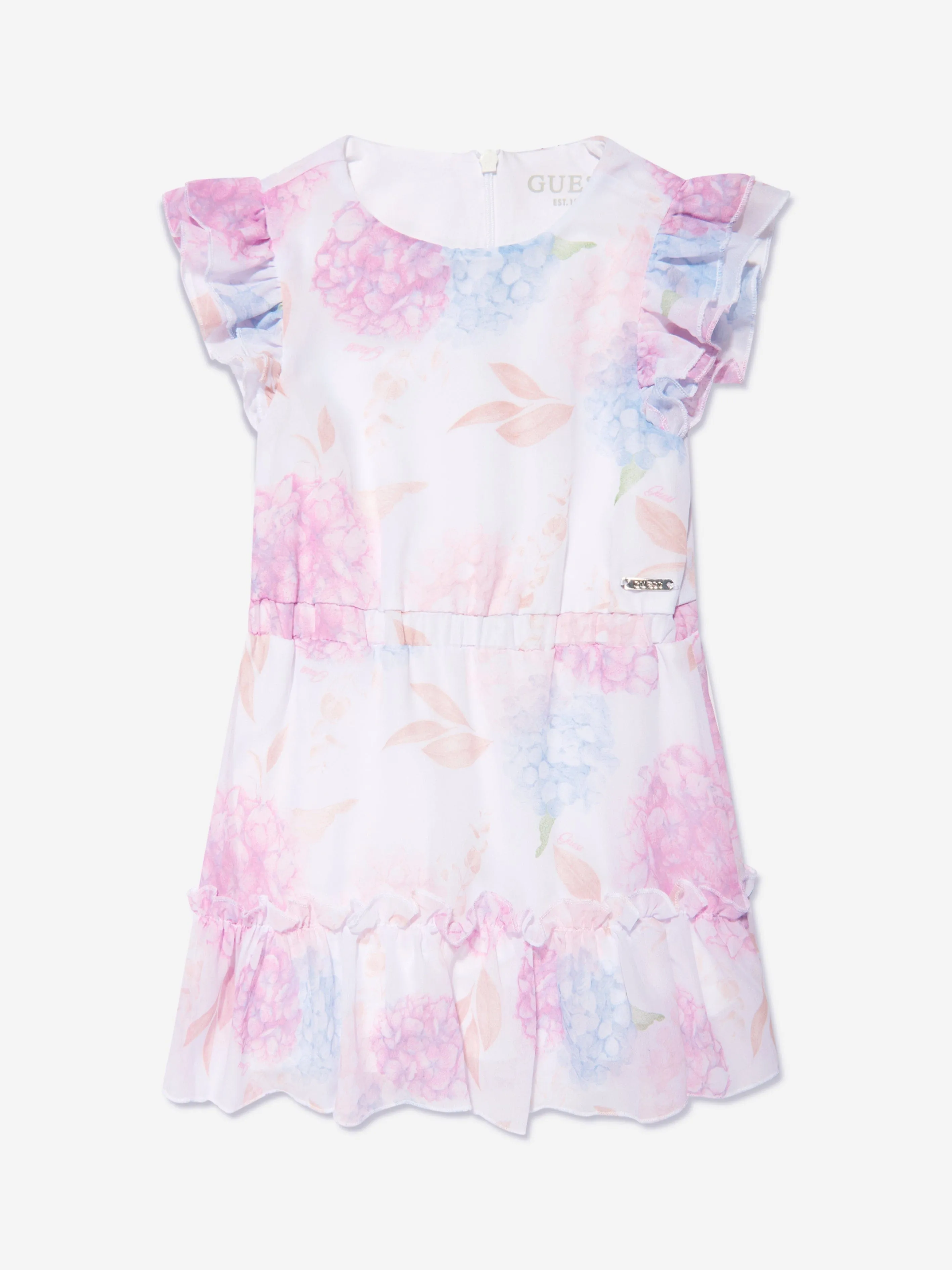 Guess Girls Floral Chiffon Dress in White