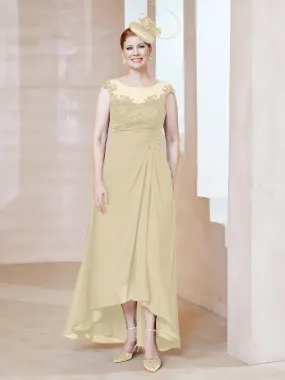 Illusion Lace Neckline Asymmetrical A-Line Dress Champagne
