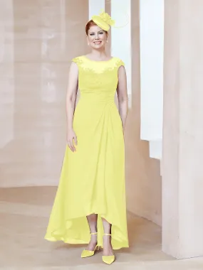 Illusion Lace Neckline Asymmetrical A-Line Dress Daffodil