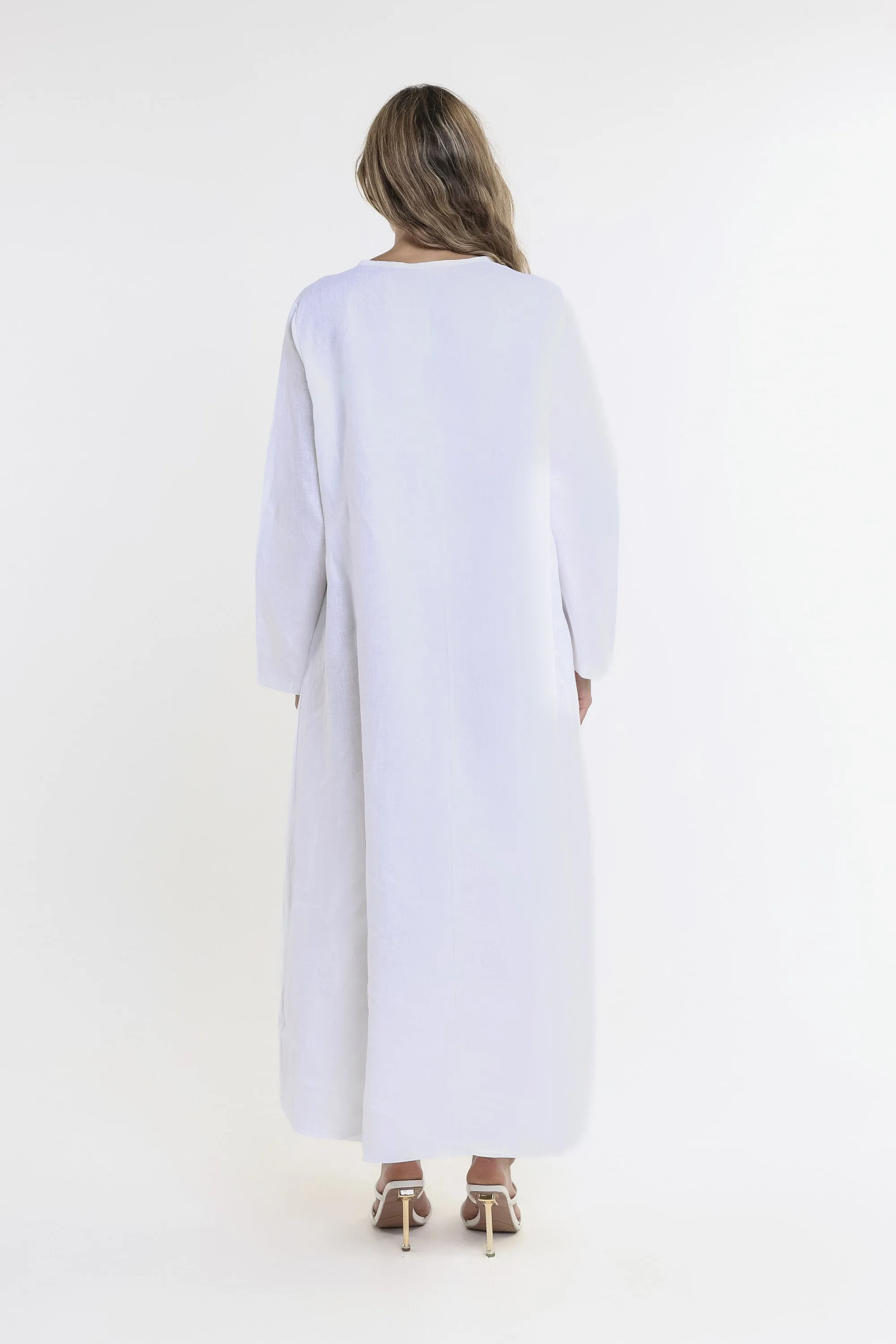Jo 3/4 Sleeve V-Neck Long Linen Dress (DQ130)