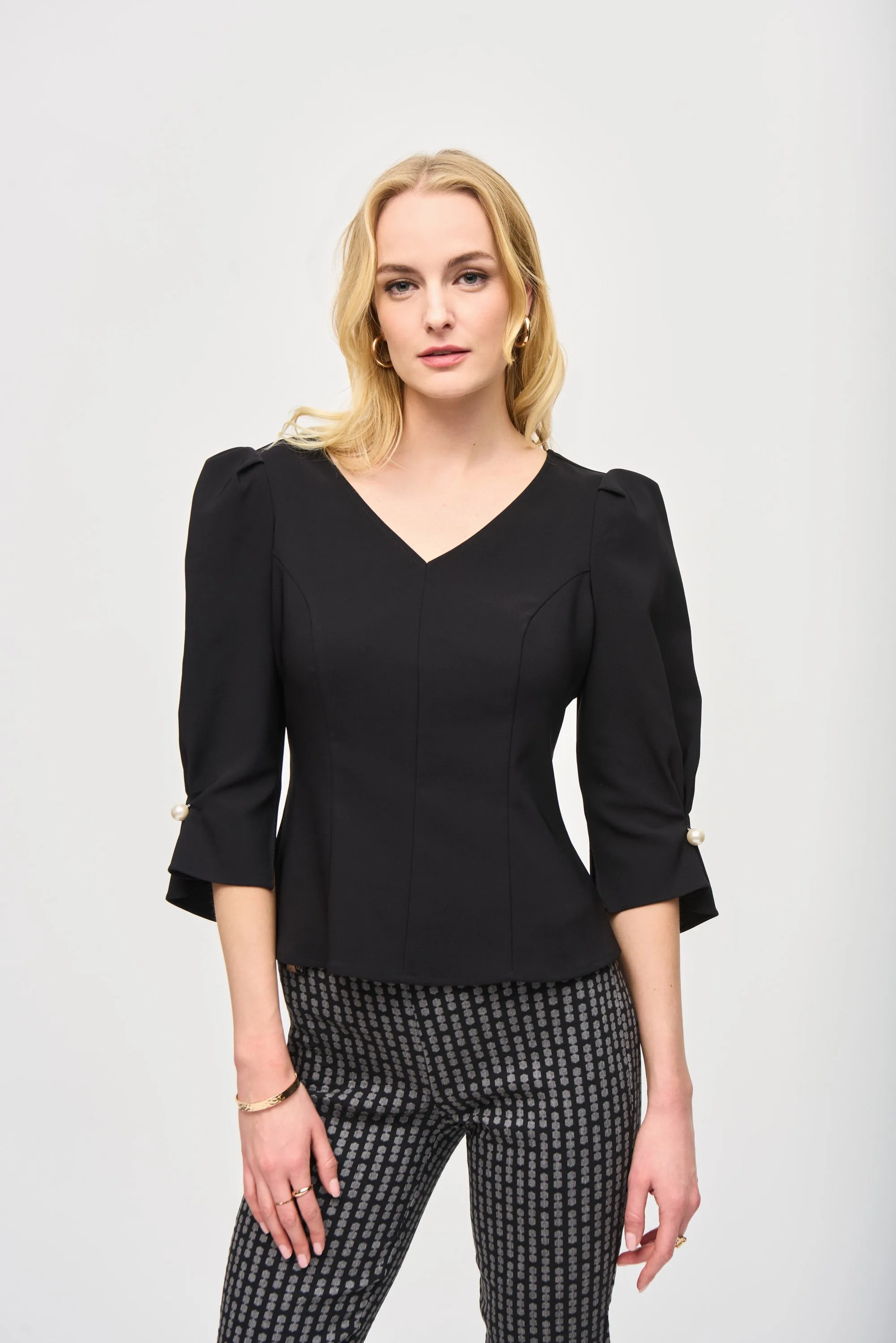 Joseph Ribkoff Women's Lux Twill Fitted Puff Sleeve Top
