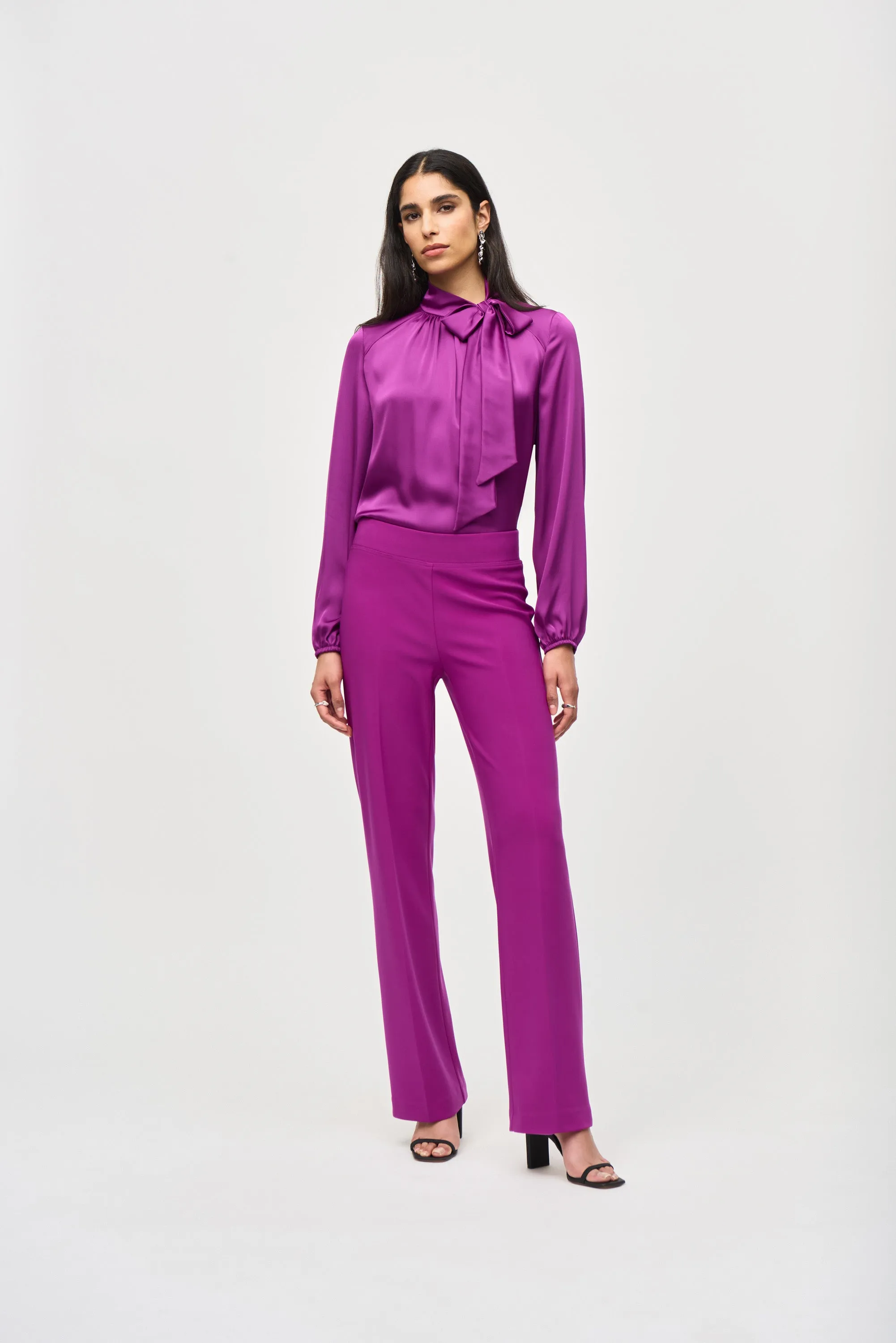 Joseph Ribkoff Women's Satin Top With Bow Neckline