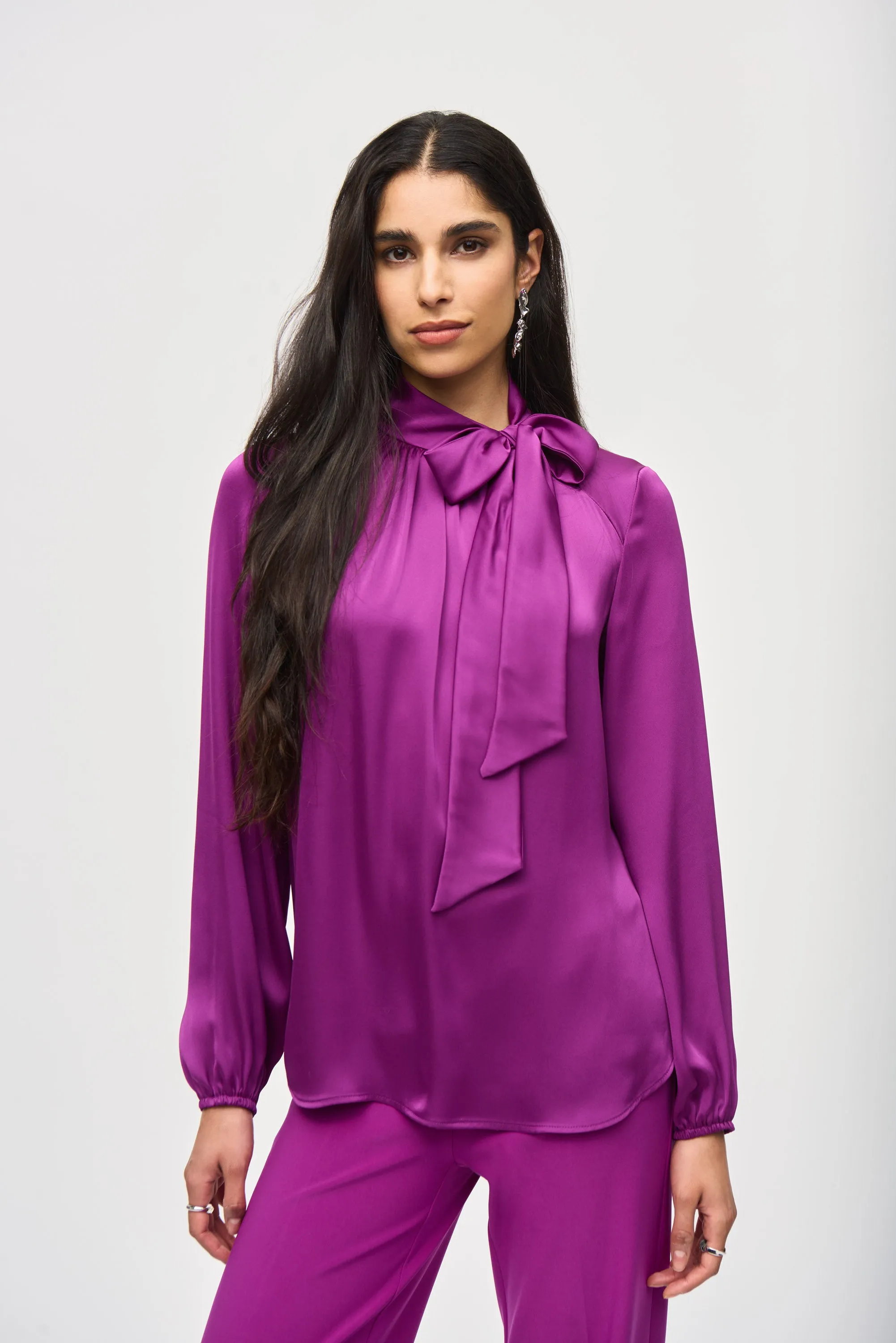 Joseph Ribkoff Women's Satin Top With Bow Neckline
