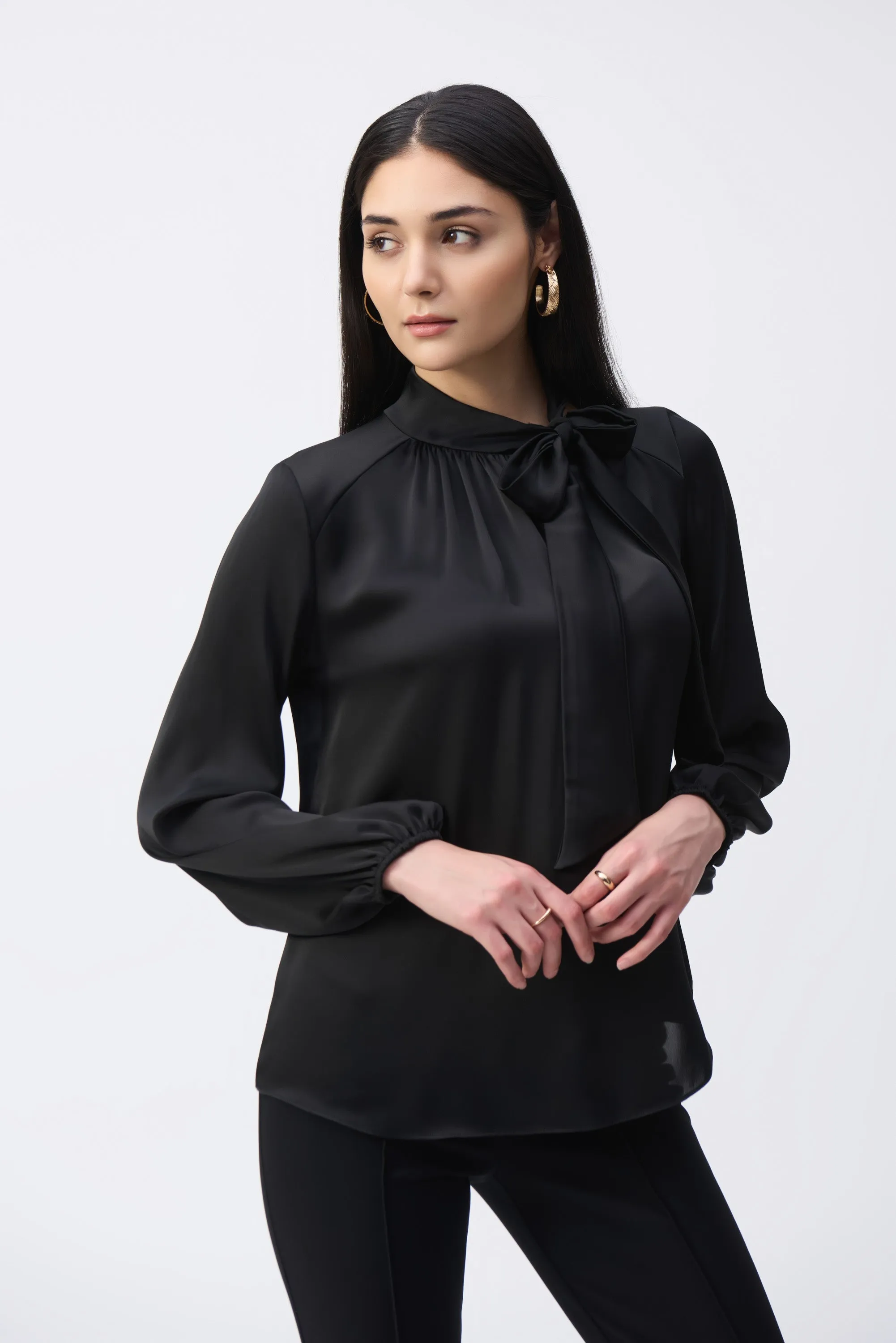 Joseph Ribkoff Women's Satin Top With Bow Neckline