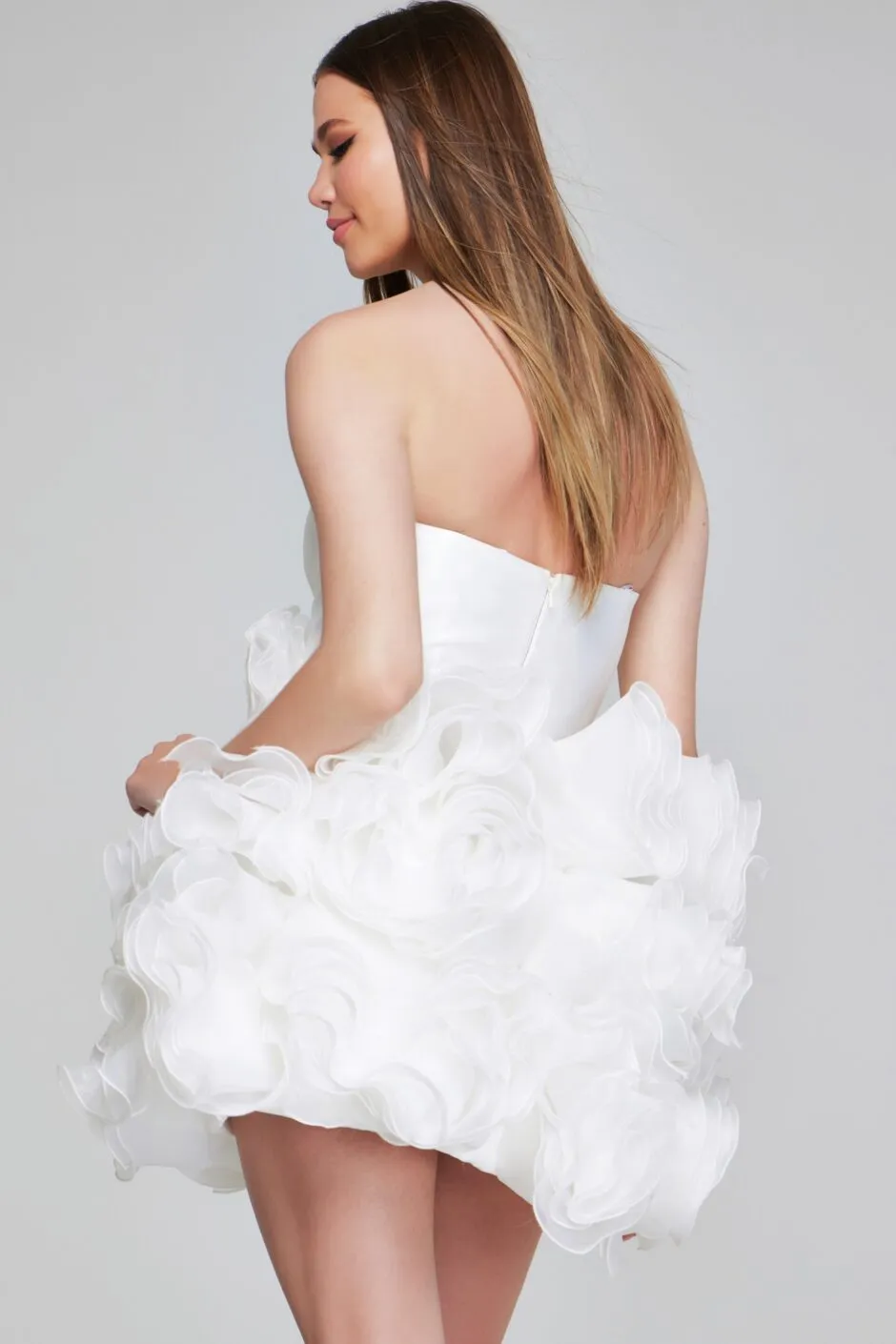 Jovani 40334 Rosette Homecoming Dress Strapless Cocktail Dress