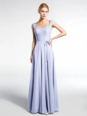 Lace Bodice Chiffon Skirt Dress with Cap Sleeves-Lavender Plus Size