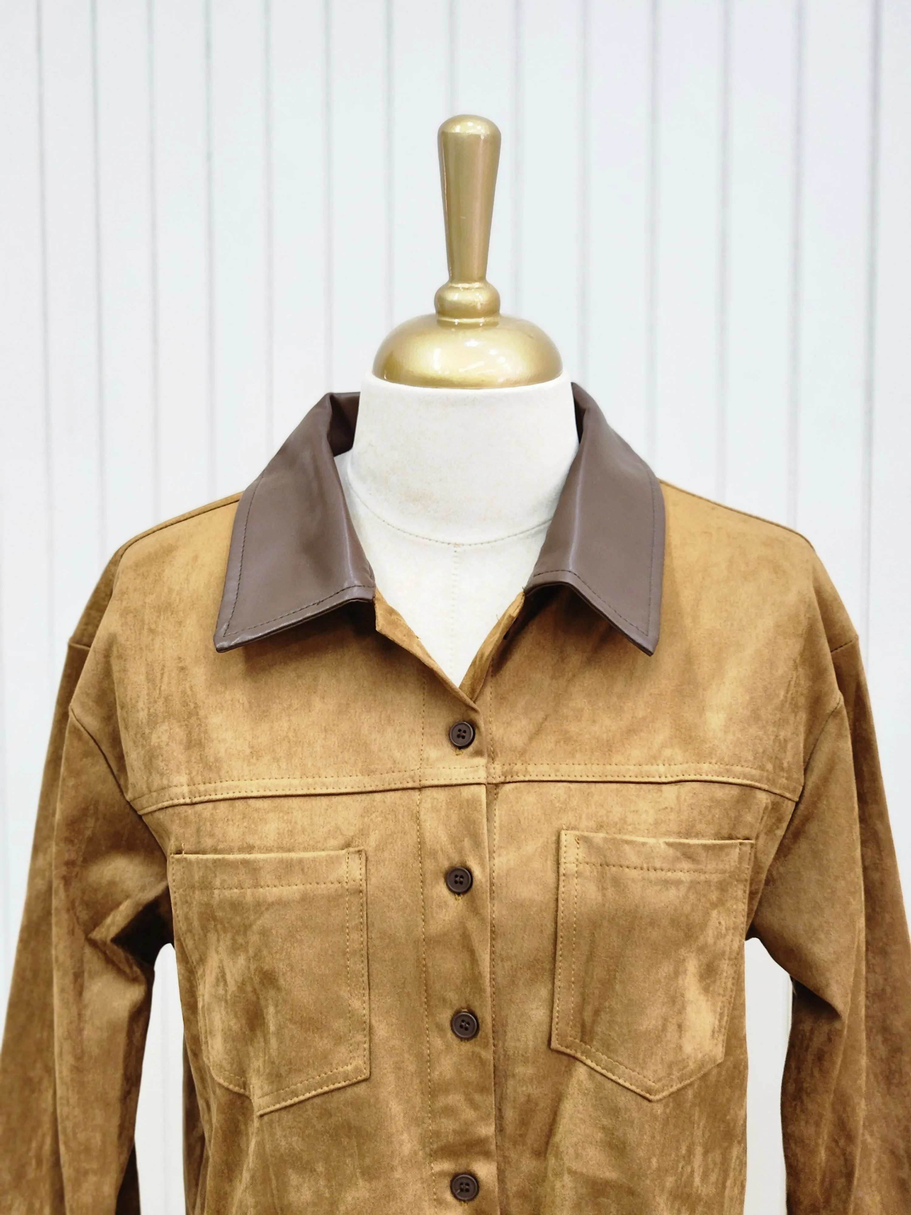 leather type short jacket with buttons