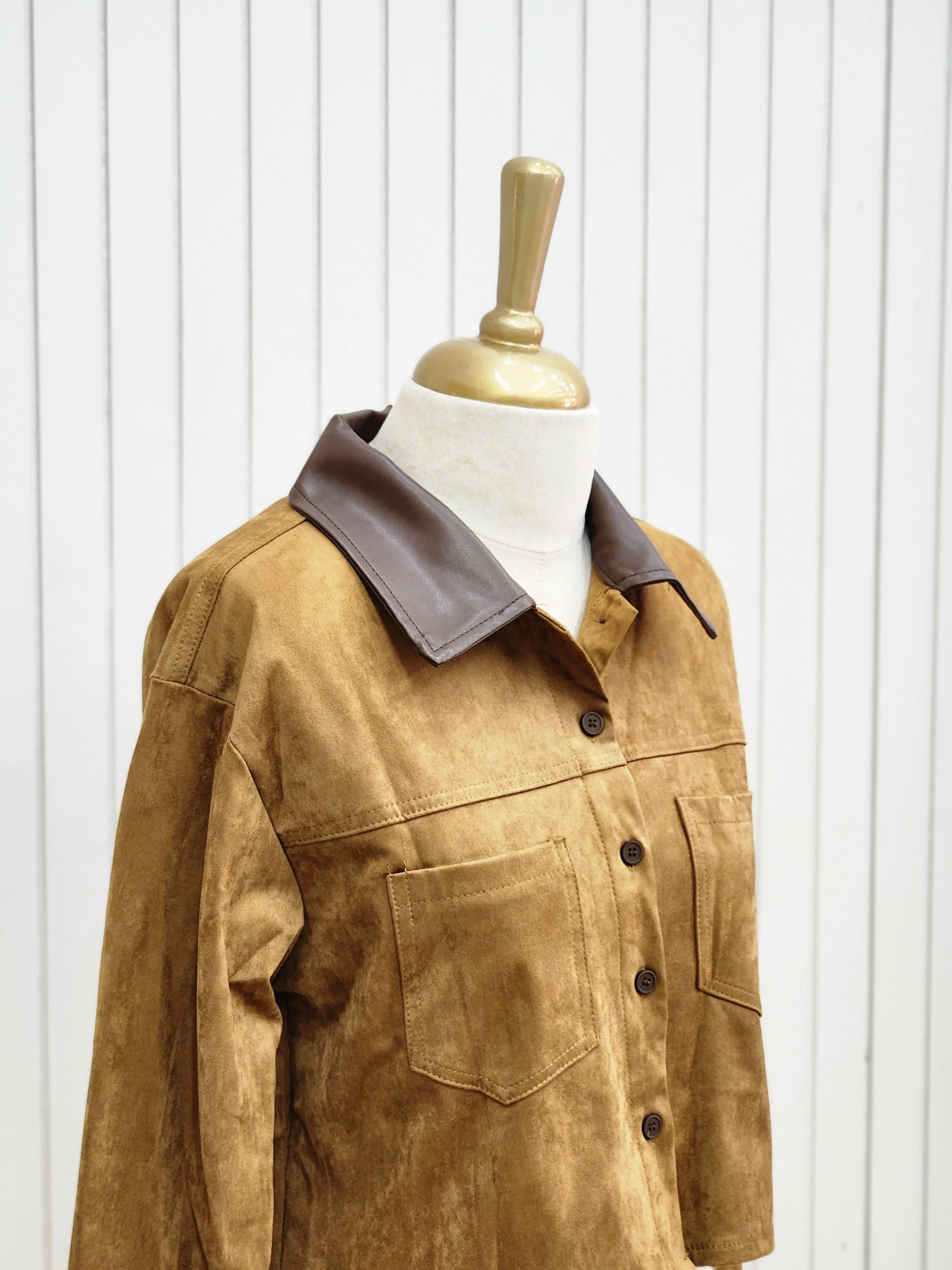 leather type short jacket with buttons