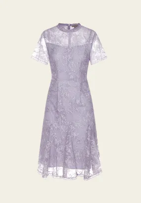 Lilac Ruffle-collar Embroidered Mesh Lace Dress