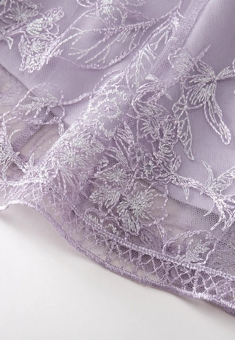 Lilac Ruffle-collar Embroidered Mesh Lace Dress