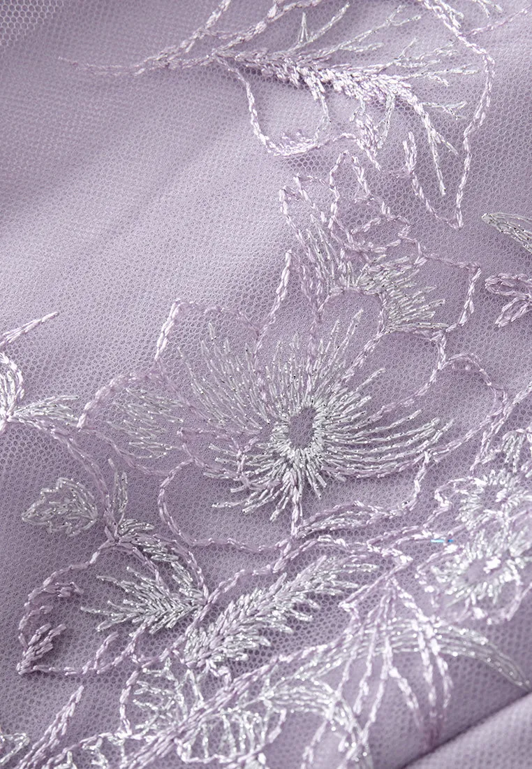 Lilac Ruffle-collar Embroidered Mesh Lace Dress