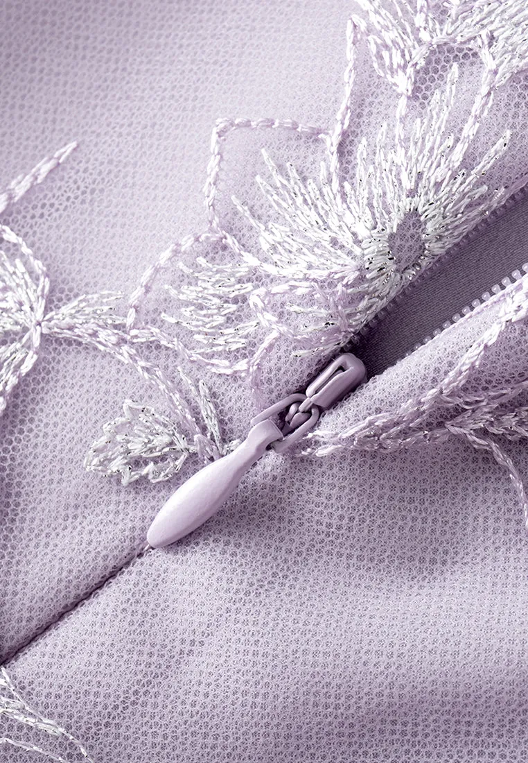 Lilac Ruffle-collar Embroidered Mesh Lace Dress