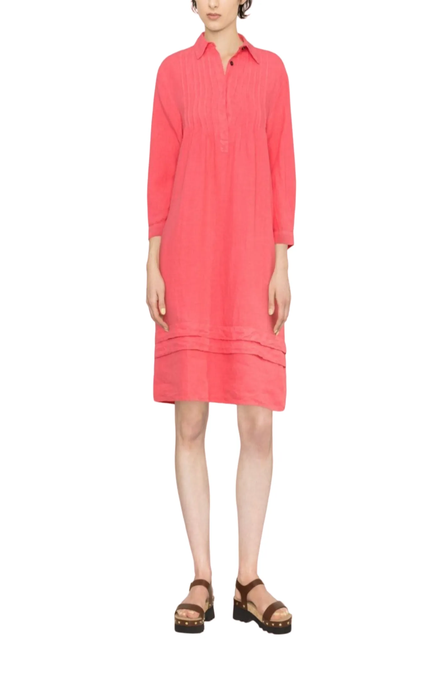 Long-sleeve pleat-detail dress