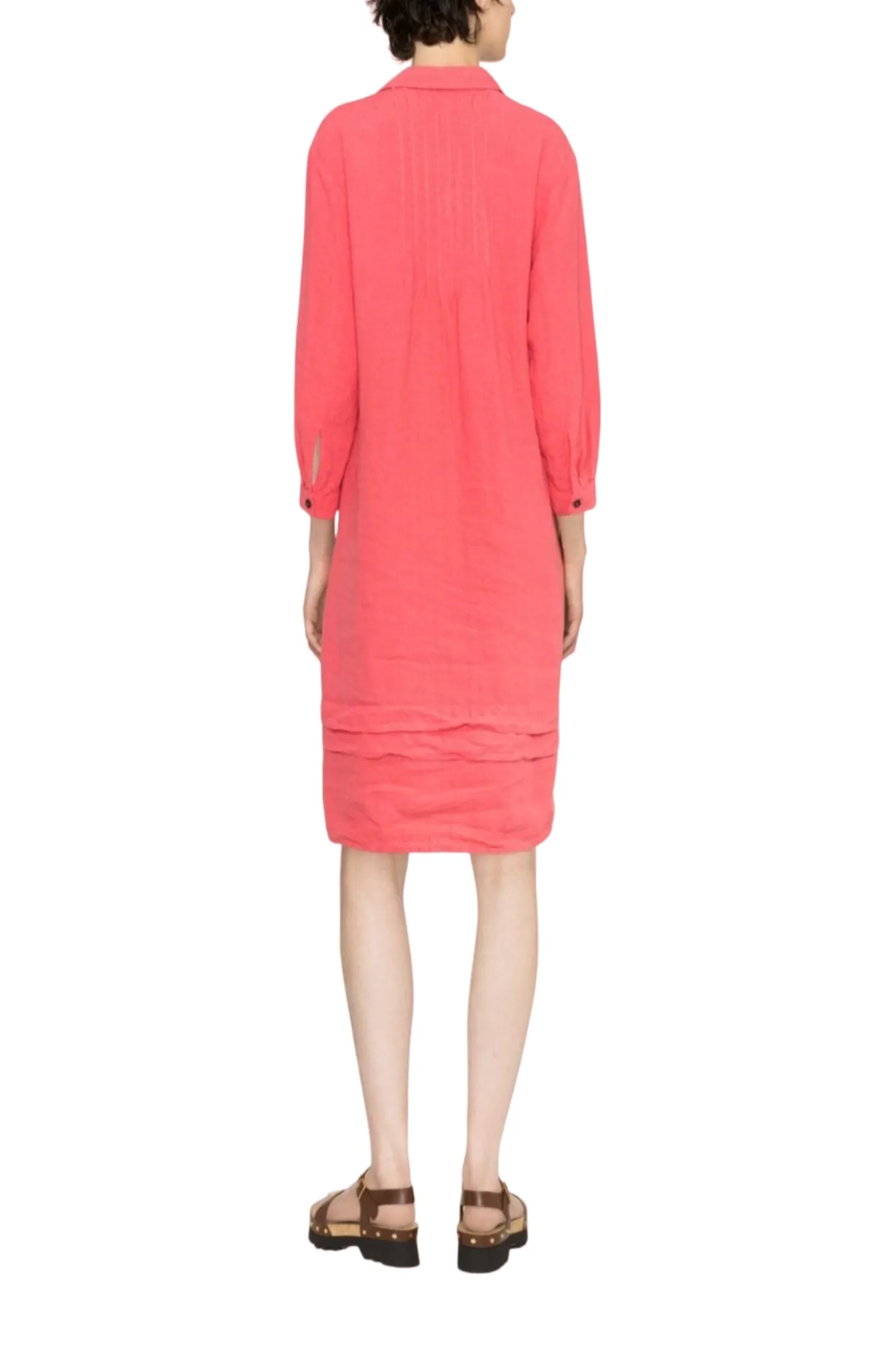 Long-sleeve pleat-detail dress