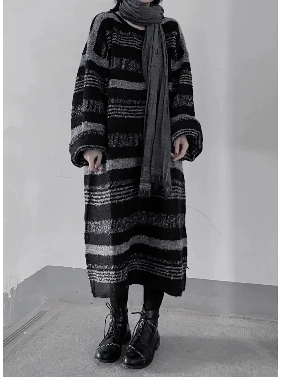 Loose Long Thick Striped Knitted Dress