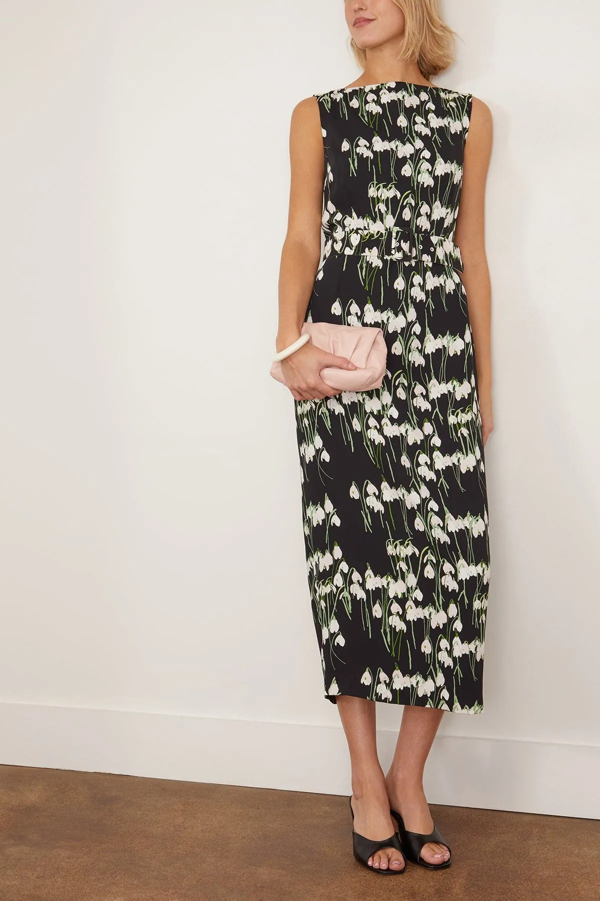 Lucille Midi Dress in Snowdrop Black