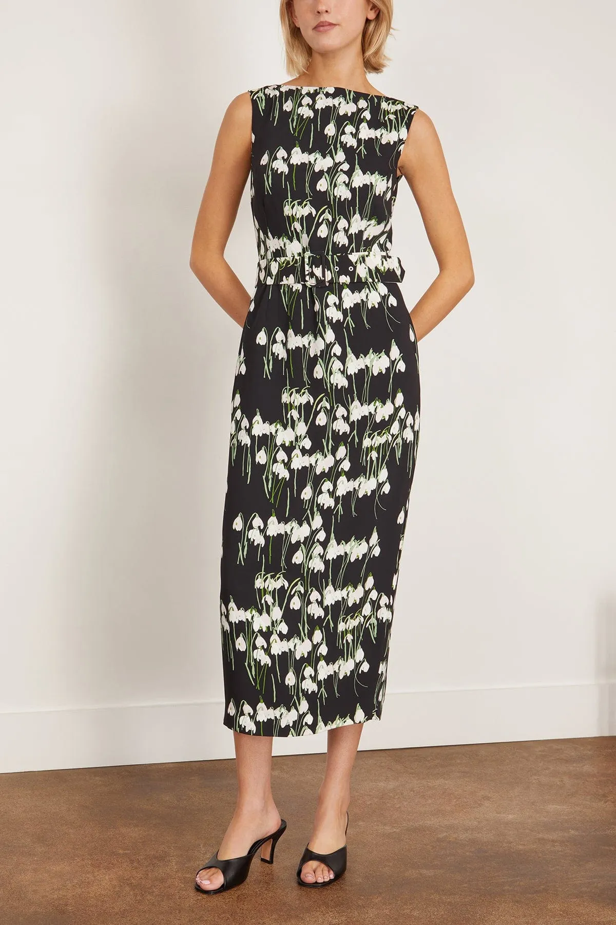 Lucille Midi Dress in Snowdrop Black