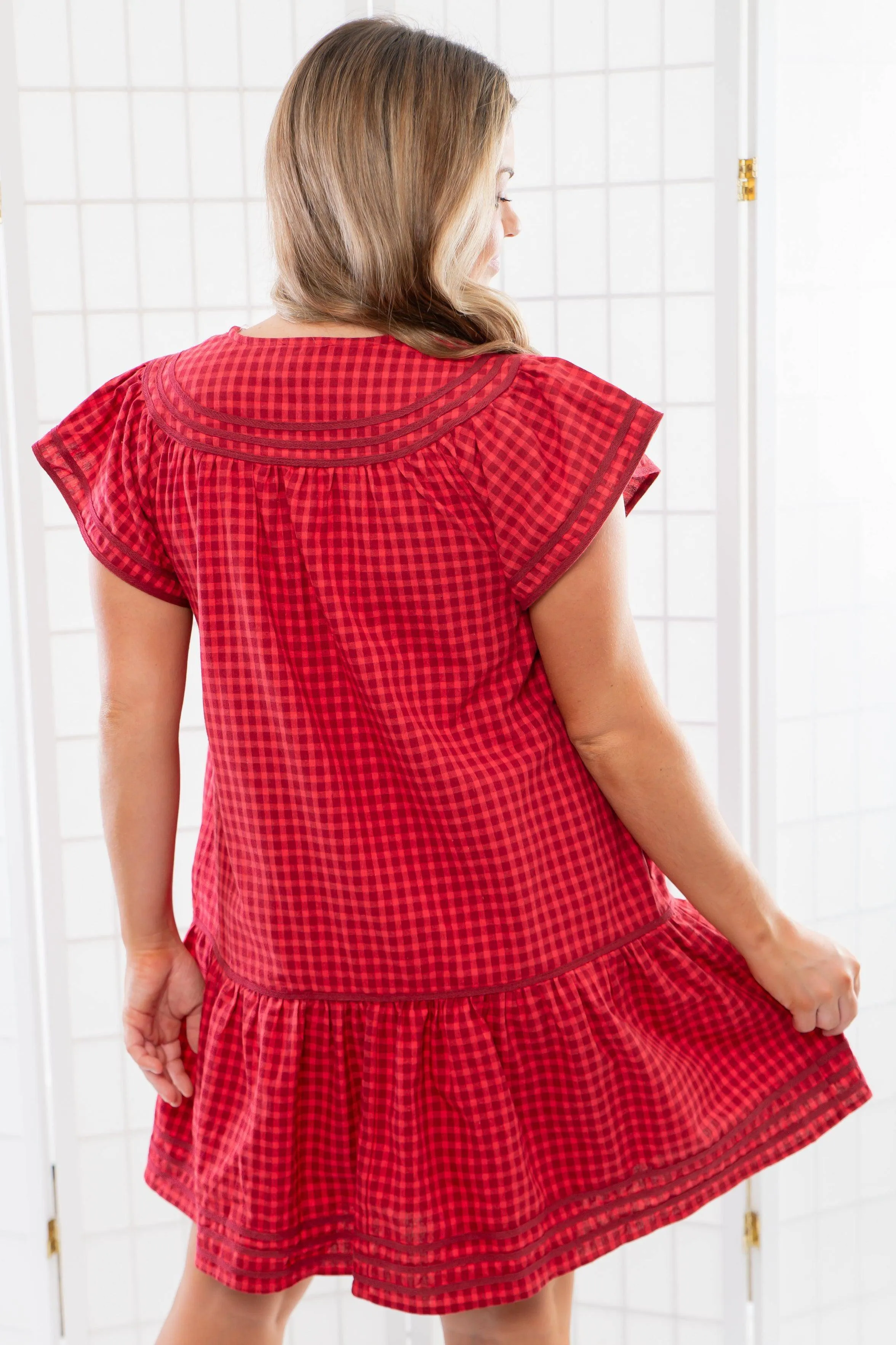 Lucky Stars Red Gingham Babydoll Mini Dress