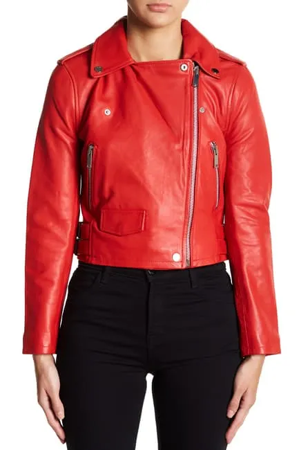 Lusi Red Leather Jacket for Women Lambskin Biker