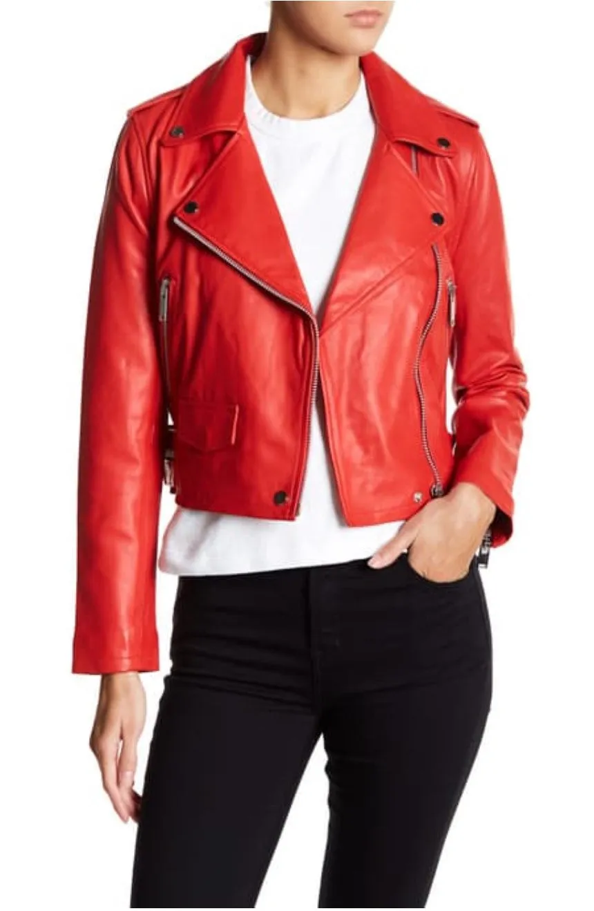 Lusi Red Leather Jacket for Women Lambskin Biker