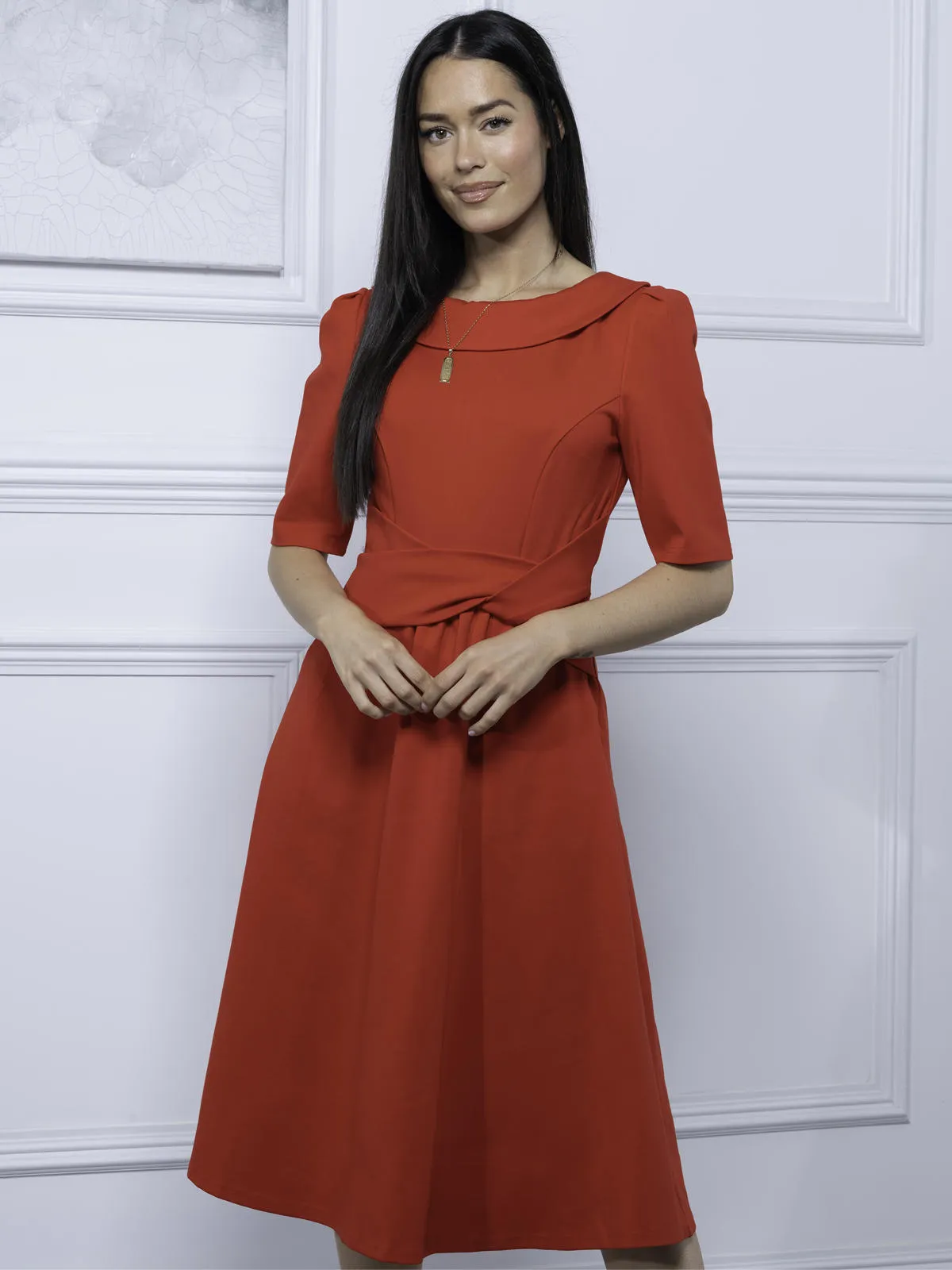 Maayan Fold Neck Dress, Red