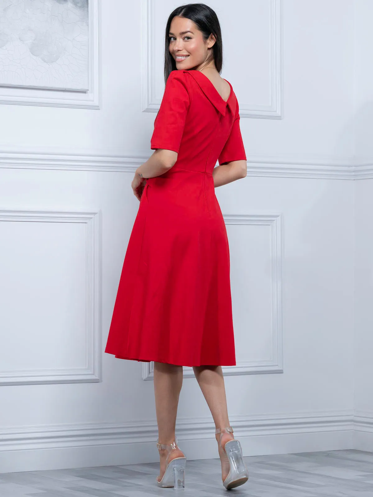 Maayan Fold Neck Dress, Red